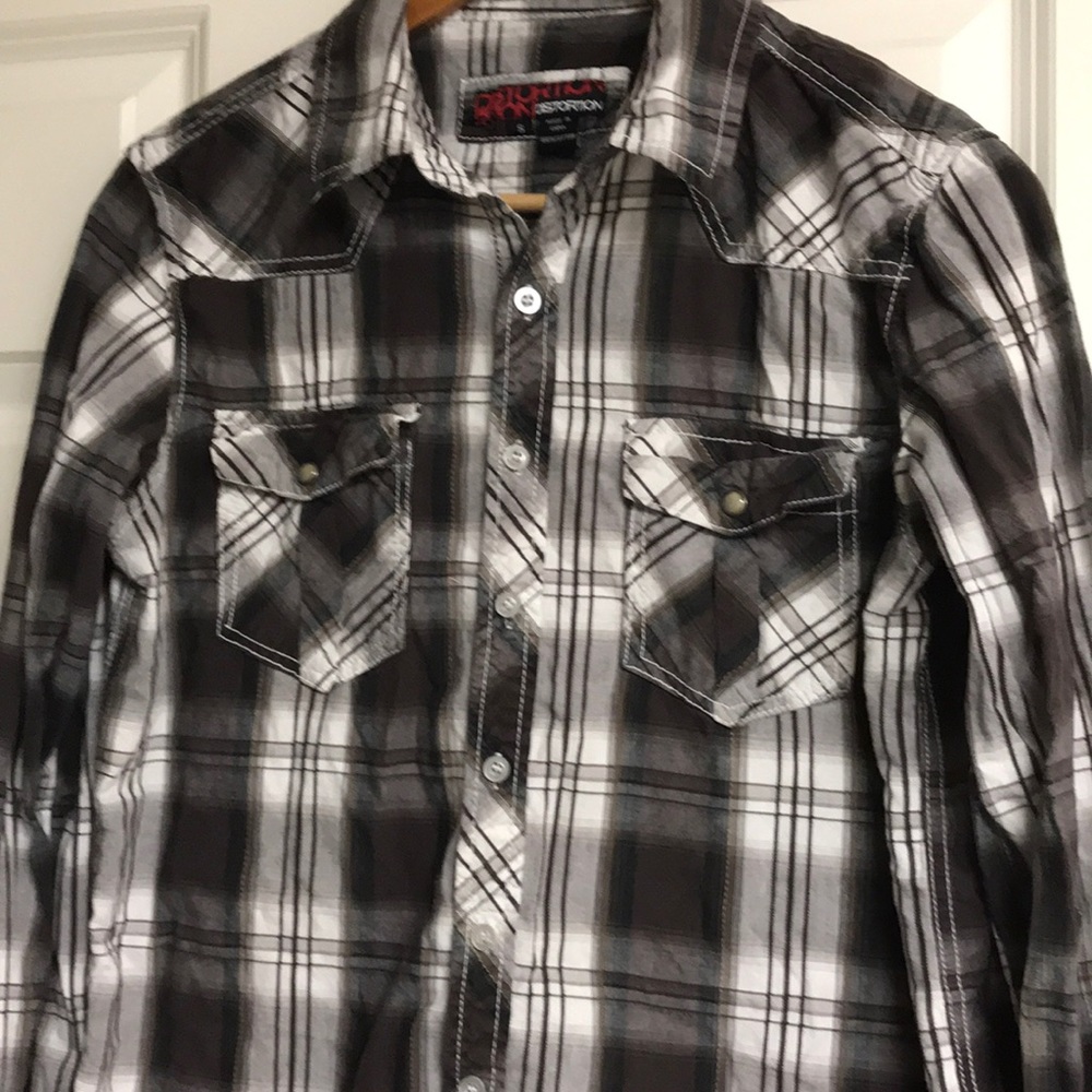 Small button down plaid shirt